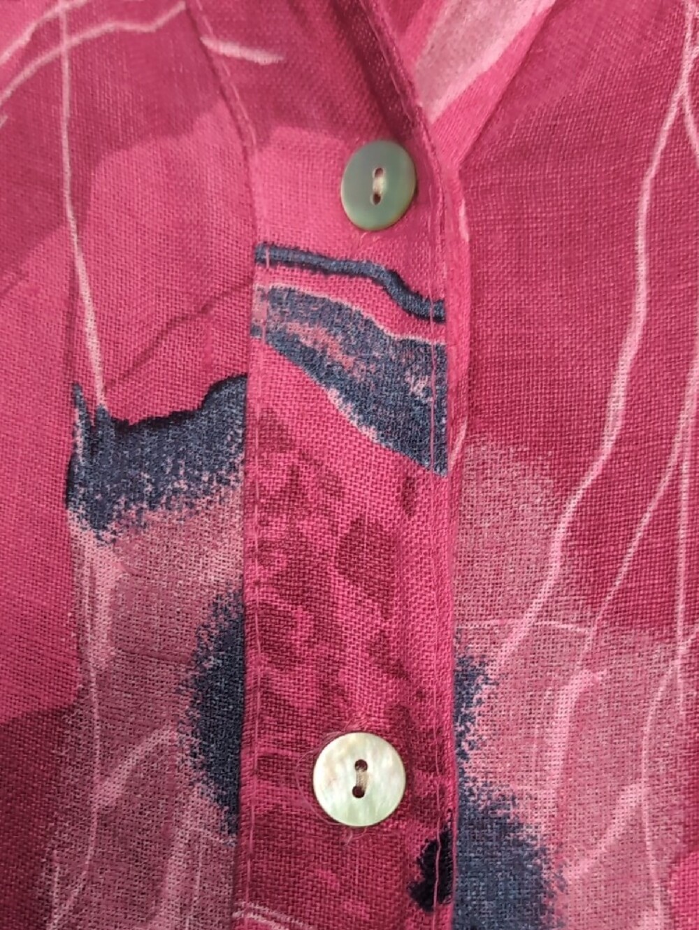 Italian Linen Vibrant Pink Floral Button-Front Women’s Tunic Top - Picture 2 of 5